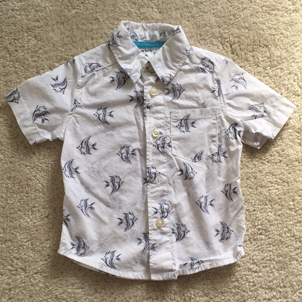 Fish Print S/S Button Down